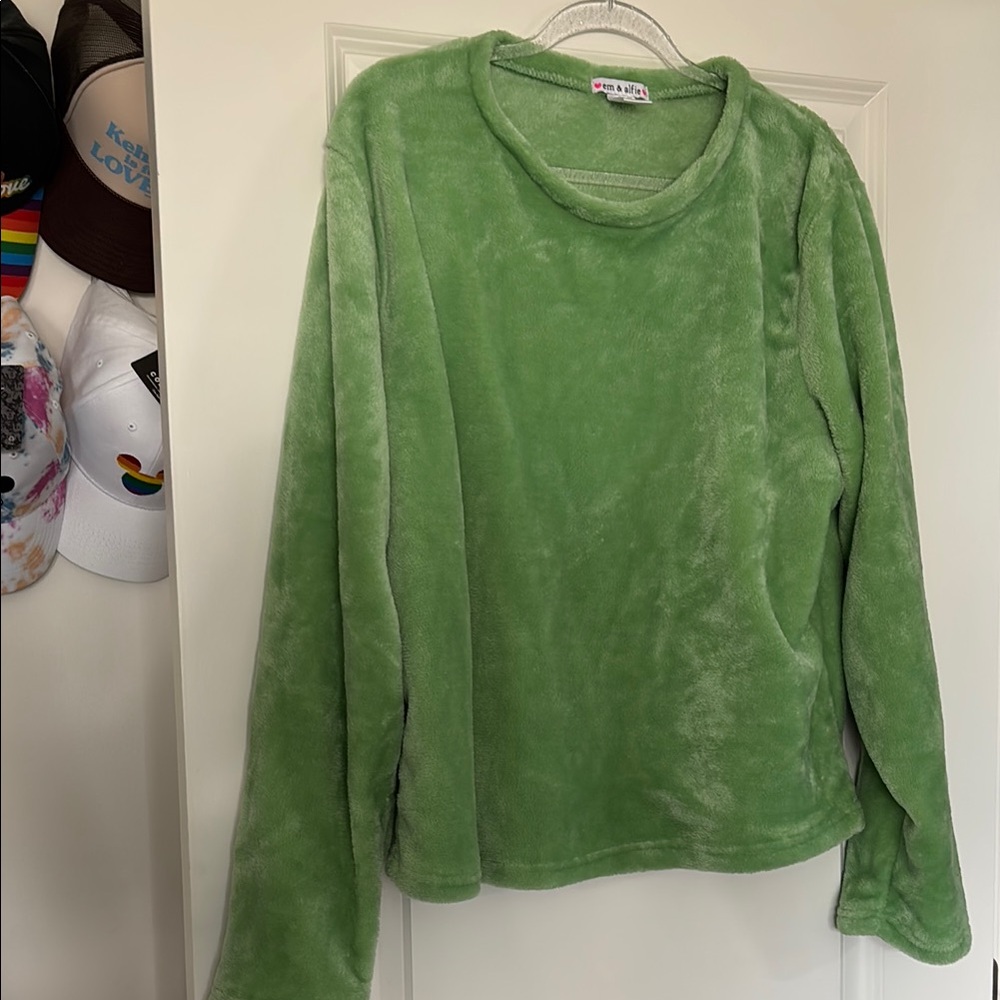Green Boxy Long Sleeve Pajama Sweatshirt